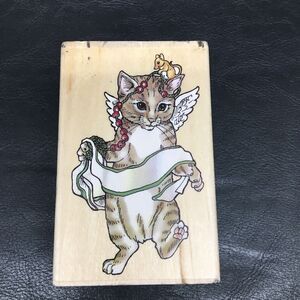 Joanne West Wood Mount Rubber Personal Stamp Exchange Angel Wings Cat Christmas